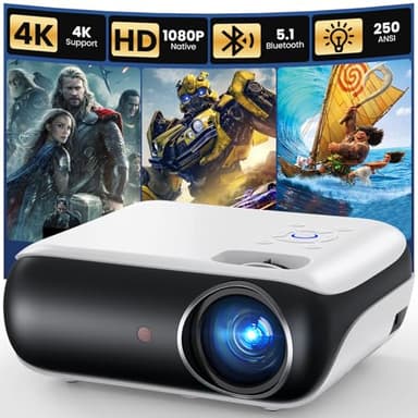 HAPPRUN Native 1080P Bluetooth Projector, Full HD Portable Outdoor Movie Projector with Built-in Speaker, Compatible with Smartphone, HDMI, USB, AV, Fire Stick, PS5 for Home, Bedroom, Outdoor Use