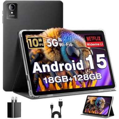 Android Tablet, Tablette Android 10 Inch Tablets, Octa-Core Tablet, 18GB(6+12) RAM+128GB ROM+1TB Expand, GPS, Widevine L1, 1280x800 FHD IPS Display, 5MP+8MP Dual Camera, 5G+2.4G Wi-Fi, Bluetooth 5.4