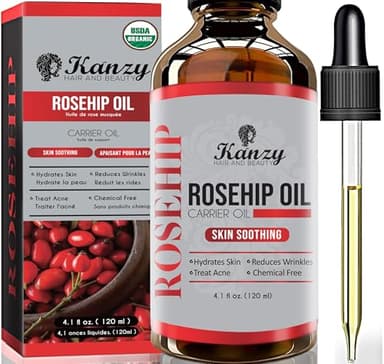 Kanzy Rosehip Oil for Face 120ml - 100% Organic Cold-Pressed Rosehip Oil for Skin, Hair, Nails & Body | USDA Certified, Vegan & Cruelty-Free Moisturizing Oil for Daily Use