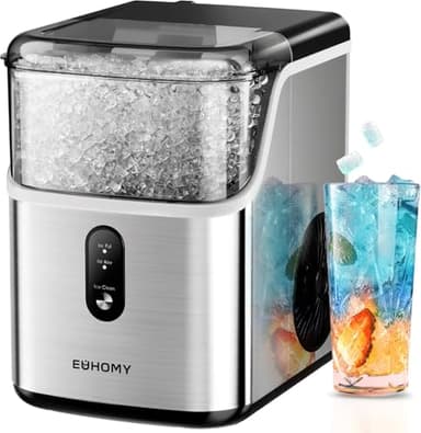 EUHOMY Nugget Ice Makers Countertop, Pebble Ice Maker Machine with 35lbs/24H Soft Ice, Self-Cleaning Sonic Ice Maker with Ice Scoop&Basket for Home/Kitchen/Office(Stainless Steels)