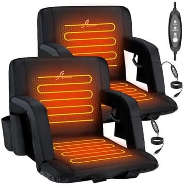 Sportneer Heated Stadium Seats with Backs: 6 Adjustable Angles Stadium Seat with Dual Heating Zones - 2.5" Padded Stadium Seats for Sport Events Concerts Parks Camping Fishing Outdoor, 2 Pack
