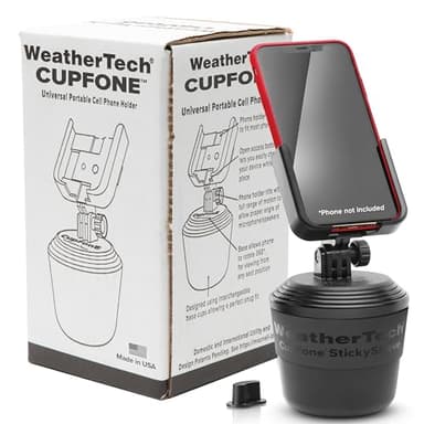 WeatherTech CupFone, Universal Cup Holder Phone Mount for Cars – Adjustable & Secure Fit with Open Access for Charging – Compatible with iPhone, Android (Black Plastic Knobs)