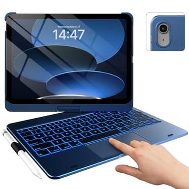 typecase Touch Keyboard Case for iPad 11th 10th Generation (11" 2025, A16 & 10.9" 2022) – 360° Rotatable, 11-Color Backlit, Multi-Touch Trackpad, Pencil Holder, Thin & Light, Midnight Blue