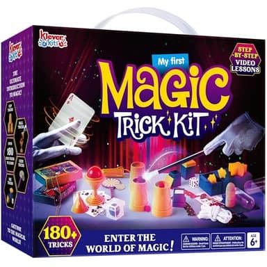 Klever Kits 180+ Magic Set- My First Magic Trick Kit- Amazing Magician Toy with Step-by-Step Video Lessons, for Kids Aged 6+, Tricks of Magic Wand, Illusion Cards and Magic Box