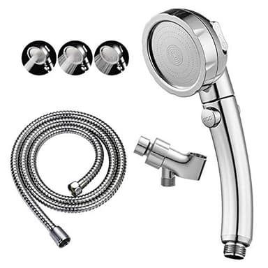KAIYING High Pressure Handheld Shower Head with ON/Off Pause Switch, 3 Spray Modes Shower Wand with Shut Off Button, Removable Camper Shower Head with Hose and Adjustable Angle Bracket (Chrome)