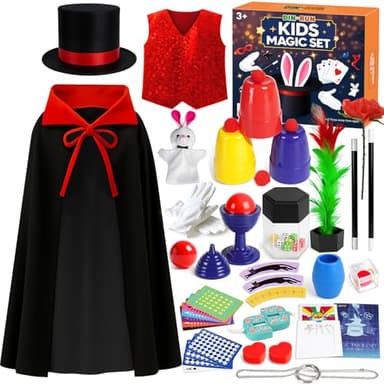 Magic Tricks for Kids - Magic Kit with Hat & Magician Costume & Instruction for Kids Pretend Play, Toys for Boys Girls