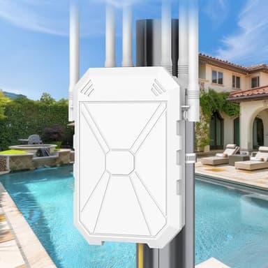 AC1200 Outdoor WiFi Extender, Outdoor WiFi Booster, High Power Outdoor Weatherproof WiFi Range Extender, Outdoor Access Point, Dual Band 6x8dBi, with PoE, for Outdoor Camera, Gardens, Yard, Farm