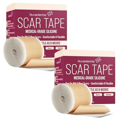NUVADERMIS Silicone Scar Tape for Surgical Scars - 120" x 1.5" Roll - Extra Long Medical Grade Silicone Scar Tape for C-Section, Tummy Tuck, Keloid, and Surgical Scars - Reusable Tape Strips - 2 Pack