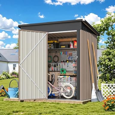 U-MAX 5'x3' Outdoor Storage Shed with Floor Base, Small Metal Garden Sheds & Outdoor Storage Clearance with Waterproof Floor Included, 3x5 Tiny Utility and Tool Sheds for Backyard, Patio