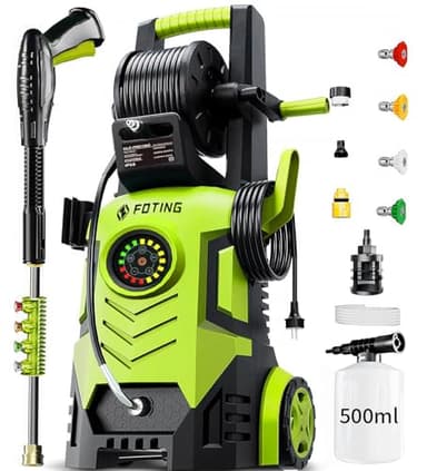FOTING 5000 PSI Pressure Washer, Touch Screen Power Washer 3.3 GPM, 34" Tall, 4 Quick Connect Nozzle&500ml Foam Cannon&Inlet Hose&Filter, High Electric Pressure Washer for Cars/Fences/Patio/Driveways