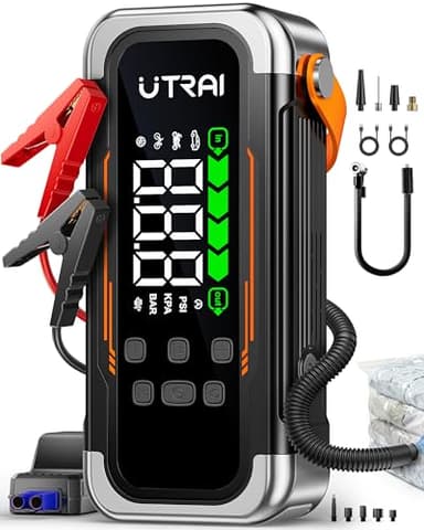 UTRAI Car Jump Starter with Air Compressor & Air Blower, 6000A 150PSI Car Battery Booster Jump Starter (All Gas/10L Diesel), Portable Battery Booster Pack with Light, Jumper Cables, Storage Case