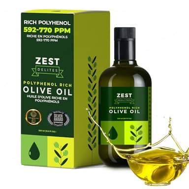 Polyphenol Rich Olive Oil Extra Virgin by Zest Delites, Up To 770 mg/kg High Polyphenol Olive Oil, Cold Pressed EVOO, Heart & Immunity Support, Single Origin, Gold Award, New Harvest, 500 mL