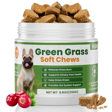 VUN Dog Urine Neutralizer for Lawn – Green Grass Dog Chews to Prevent Yellow Spots & Lawn Burn – Grass Saver Soft Chews with DL-Methionine,Cranberry&Probiotics-100 Soft Chews