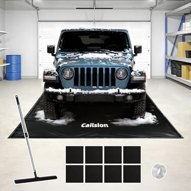 7'9"x16' Garage Floor Mat, Heavy Duty Containment Mat with a Squeegee Waterproof PVC Non-Slip Durable Protection from Snow, Rain and Mud, for Cars SUVs Trucks Parking Garages, Black