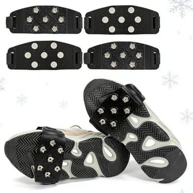 Ice Cleats for Shoes & Boots,4-Pack Anti-Slip Ice Grips with 7 Hard Spikes | Adjustable Silicone & Velcro Snow Crampons for Hiking,Walking,Jogging on Ice | Winter Traction Grippers for Men,Women