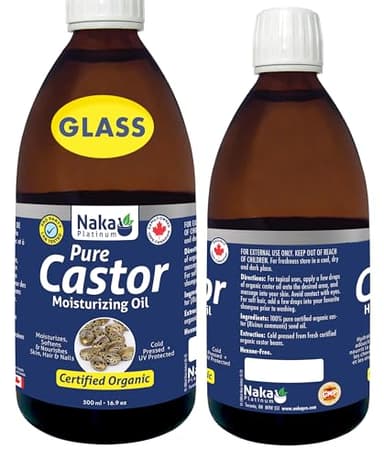 100% Canadian Naka - 500ml (16.9oz) Glass Bottle, ORGANIC GOLDEN CASTOR Oil, Cold Pressed, Hexane Free, Moisturizes, Softens and Nourishes Skin, Hair and Nails