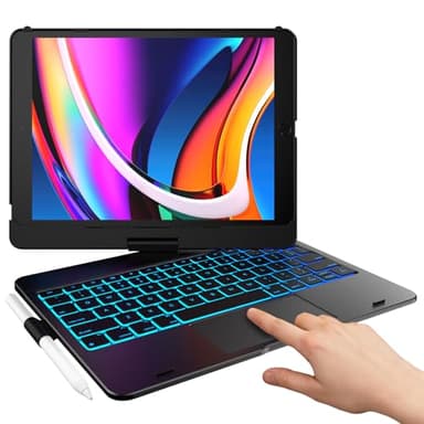 typecase Touch Keyboard Case for iPad 9th Generation (10.2", 2021) & 8/7th Gen, Air 3, Pro 10.5 – 360° Rotatable, 11-Color Backlit, Multi-Touch Trackpad, Pencil Holder, Thin & Light, Jet Black