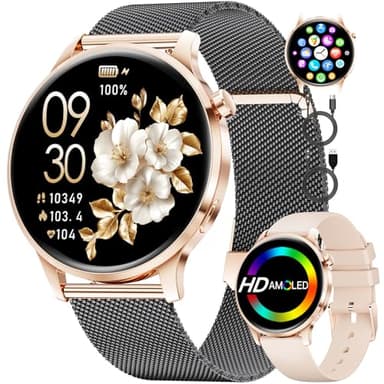Smart Watch for Women(Make/Answer Call), 1.32" AMOLED Display Elegant Smartwatch Ladies with Activity Trackers, 100+ Sports Modes, Heart Rate/Sleep Trackin, IP68 Digital Watch for Android iOS,2 Straps