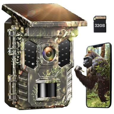 XTU Solar Trail Camera WiFi Bluetooth, 64MP 4K Game Camera with Night Vision Motion Activated 0.2s Trigger, IP66 Waterproof Wildlife Camera with 22pcs 850nm Low Glow Infrared LEDs Outdoor