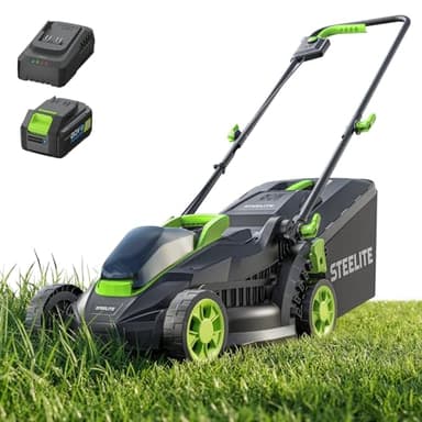 STEELITE Electric Lawn Mower 13 Inch 20V, Cordless Lawn Mower with 5-Position Cutting Height Adjustment, Battery Powered Lawn Mower for Small Yard, Graden and Farm, 4.0Ah Battery and Charger Included