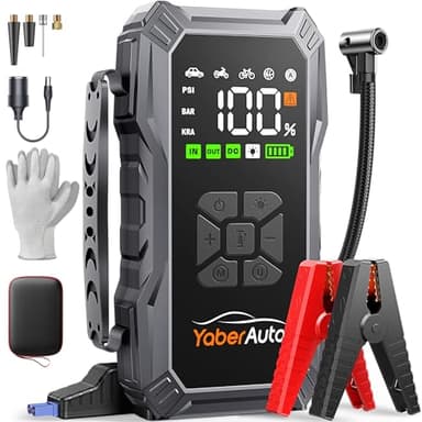 YaberAuto 6000A Car Jump Starter with 150PSI Air Compressor, 12V Car Battery Booster Pack (All Gas/10.0L Diesel), Portable Jump Starter Power Pack with 3.3" LCD Display,150W DC Output,10 Protections