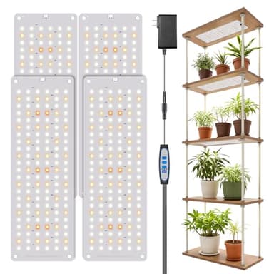 Garpsen Grow Light, 6000K Full Spectrum Plant Lights for Indoor Growing with Auto Timer 6/12/16H, 5 Dimmable Levels & 3 Color Modes, 552 LEDs Grow Lamp Panel for Seed Starting, Veg and Bloom(4Panels)
