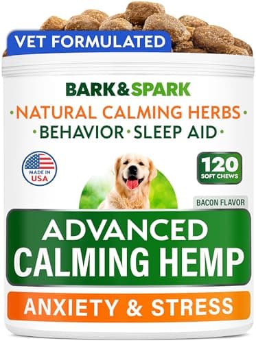 Advanced Calming Hemp Treats for Dogs - Hemp Oil + Melatonin - Anxiety Relief - Separation Aid - Stress Relief During Fireworks, Storms, Thunder - Aggressive Behavior, Barking - 120 Soft Chews