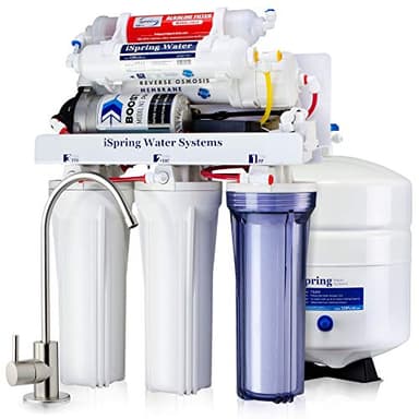 iSpring RCC7P-AK 6-Stage Reverse Osmosis System Under Sink with Alkaline Water Filter and Pump, pH+, 75 GPD, TDS Reduction, RO Drinking Water Filtration System