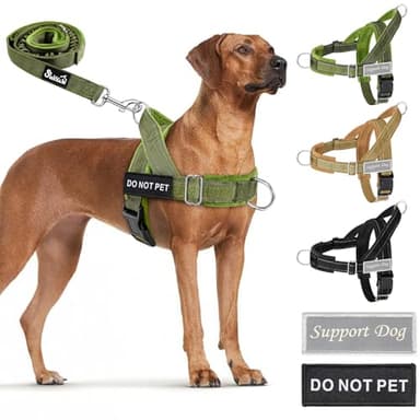 SlowTon No Pull Dog Harness and Leash Set for Large Medium Dogs, Soft Padded Adjustable Dog Vest, Reflective Tactical Military Dog Harness 5.9 Ft Dog Leash Anti-Twist Pet Lead (Green, L)