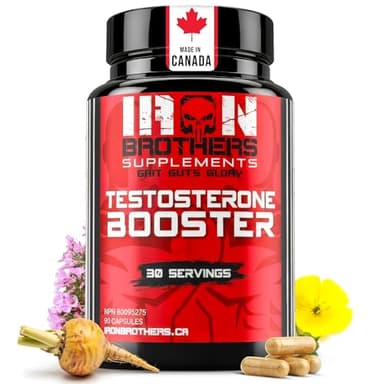 Iron Brothers Supplements Testosterone Booster for Men – Tongkat Ali, Tribulus, Ashwagandha & DIM – Muscle Growth & Estrogen Balance – High Strength Zinc – Made in Canada – 90 Capsules - 30 Days Supply