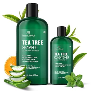 Botanic Hearth Tea Tree Shampoo 8Fl Oz And Conditioner 4 Fl Oz | With 100% Pure Tea Tree Oil, For Itchy And Dry Scalp, Sulfate/Paraben Free | For Men And Women