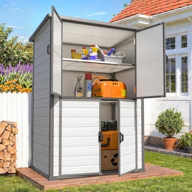 U-MAX Large Resin Outdoor Storage Cabinet Waterproof with Adjustable Shelves, Vertical Tall Plastic Storage Cabinet with Floor, Weatherproof Sheds & Outdoor Storage Clearance with Base