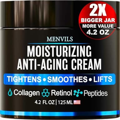 Mens Face Moisturizer Cream - Anti Aging & Wrinkle for Men with Collagen, Peptides, Jojoba Oil, Vitamins E - Face Lotion - Age Facial Skin Care - Eye Wrinkle - Day & Night - 4.2 Oz