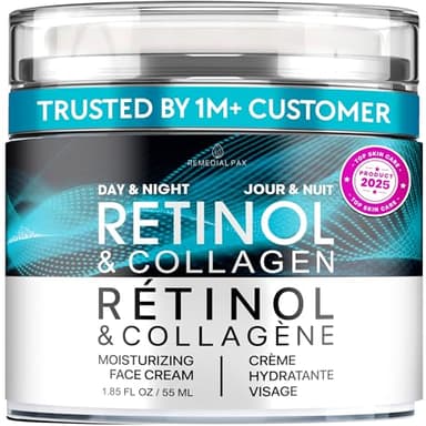 Face Moisturizer Retinol Cream, Anti Aging Neck Firming Cream, Collagen Day & Night Face Cream with Hyaluronic Acid for Women & Men, 1.85 Fl Oz