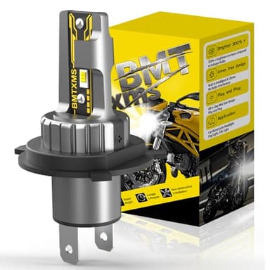 BMT xms H4 LED Bulb - 9003 HB2 Hi/Lo Beam LED Headlight Lights for Motorcycle - 600% Brighter 10000LM 6500K Bright White , Pack of 1