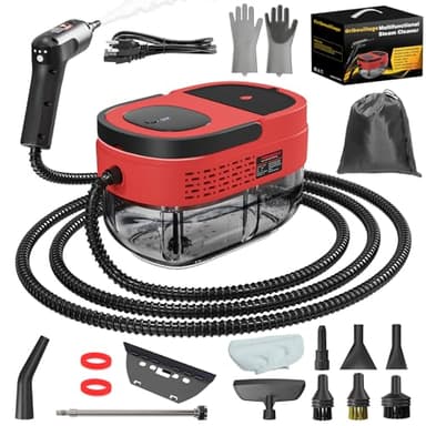 Handheld Steam Cleaner for Home, 2500W High Temperature Pressurized Machine, 1.6L Water Tank, Handle-Controlled Steam Output, Portable Cleaning Steamer for Car, Bed Bug, Furniture, Couch (Red)