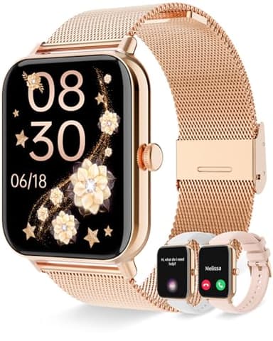 Smart Watch for Women(Answer/Make Calls) with 3 Bands 1.85" Fitness Tracker with Heart Rate Sleep Blood Oxygen 100+ Sport Modes Smartwatch for Android iOS, Rose Gold