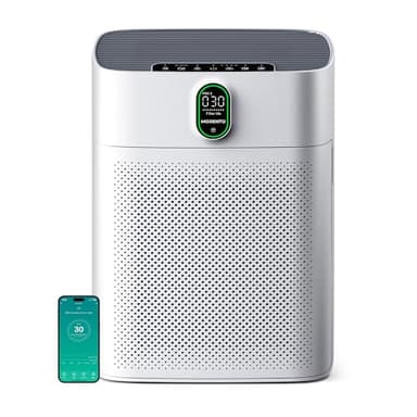 MORENTO Smart Air Purifier for home Large Rooms up to 1076 ft², Wi-Fi and Alexa compatible, PM2.5 Air Quality Display, Auto Mode, Quiet Mode 24dB, HEPA Filter Removes Dust, Pollen, Smoke (White)