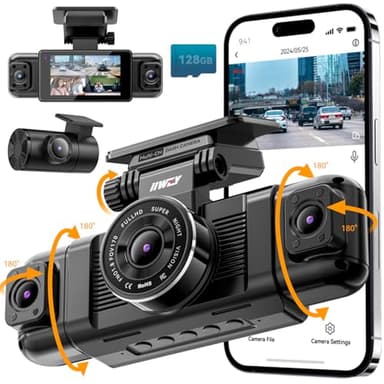 IIWEY N5 4 Channel Dash Cam, 360° All-Sides View, FHD 1080P Front and Rear Inside, Left Right Dash Camera for Cars, 8 IR Lamps, 5G WiFi & APP Control, 24H Parking Mode, G-Sensor, with a 128GB SD Card