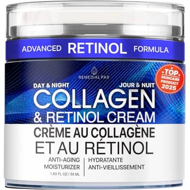 Collagen Cream for Face with Retinol and Hyaluronic Acid, Day Night Anti Aging Skincare Facial Moisturizer, Hydrating Lotion, Moisturizing to Reduce Wrinkles Women Men