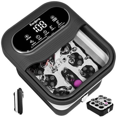 Ranjova Collapsible Foot Spa Electric Rotary Massage, Foot Bath with Heat,Temp Control, Bubble and Motorized Shiatsu Massage Balls, Pedicure Foot Spa Tub for Relax Tired Feet (Black）