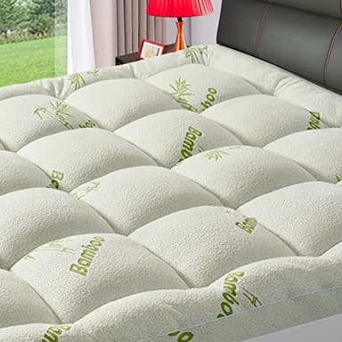 Premium Bamboo Queen Size Mattress Topper for Back Pain, 1200 GSM Quilted Fitted Extra Thick Mattress Pad for Bed,Pillow Top Mattress Cover with Deep Pocket Up to 21 Inches（60 * 80inch）