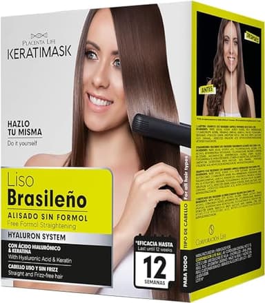 Brazilian Straightening Kit with Keratin and Hyaluronic Acid, Free of Formol and Parabens, 12 Weeks of Professional Straightening