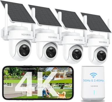 4K Security Cameras Wireless Outdoor, No Subscription, [2026 New] Home Security Camera System for Camera Surveillance, Flexible Solar Panel, 360° Tracking & Color Night Vision, 2.4&5G WiFi, Easy Setup