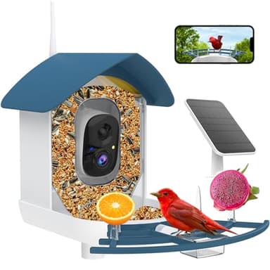 Bird Feeder with Camera,AI Identify Birds Species,Smart Bird Camera with Solar Powered,Auto Record FHD Birds Video in Backyard,Instant Notifications,Ideal Gift for Family and Bird Lovers,Navy Blue