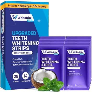 Whitebite Pro Upgraded Teeth Whitening Strips 28 Strips (14 Treatments) | Purple Packaging Design | Enamel-Safe | Deep Stains Removal | Non-Slip Design | Whitening Without Any Harm | Mint