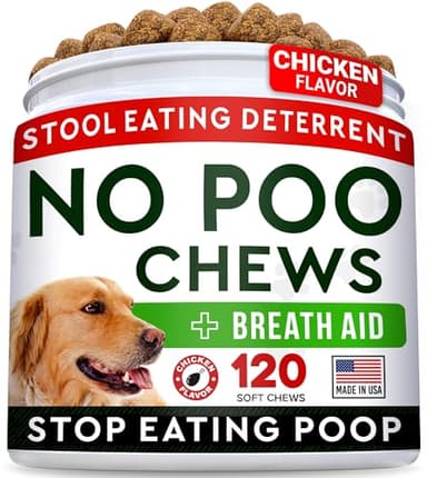No Poo Treats - No Poop Eating for Dogs - Coprophagia Stool Eating Deterrent & Prevention – Stop Eating Poop for Dogs - Probiotics & Digestive Enzymes - Digestive Health & Immune Support - 120 Ct