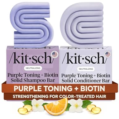 Kitsch Toning Purple Shampoo & Conditioner Bar Set For Blondes & Color Treated Hair - With Biotin for Strengthening & Neutralizing Brassy Tones - Vegan, Silicone & Sulfate Free