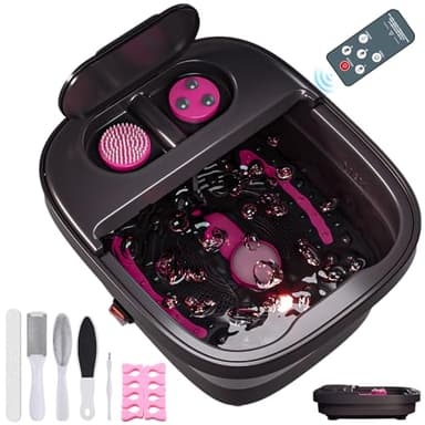Aqvesane Collapsible Foot Bath with Remote Control, Foot Spa Bath Massager with Heat, Bubble, Temperature Control, 3 Pedicure Attachments, Foot Soaking Tub for Tired Feet