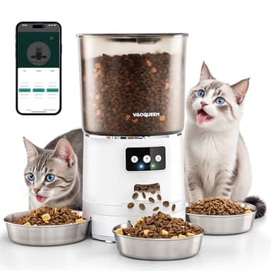 Automatic Cat Feeders for 3 Cats, Cat Food Dispenser with 3 Desiccant Bags, 10S Voice Recorder, Strong Anti-Jam Smart Wi-Fi Pet Feeder, 6L/25 Cups Automatic Dog Feeders, White